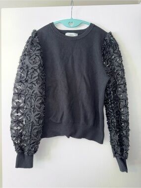 CeCe sweater with floral puff sleeves